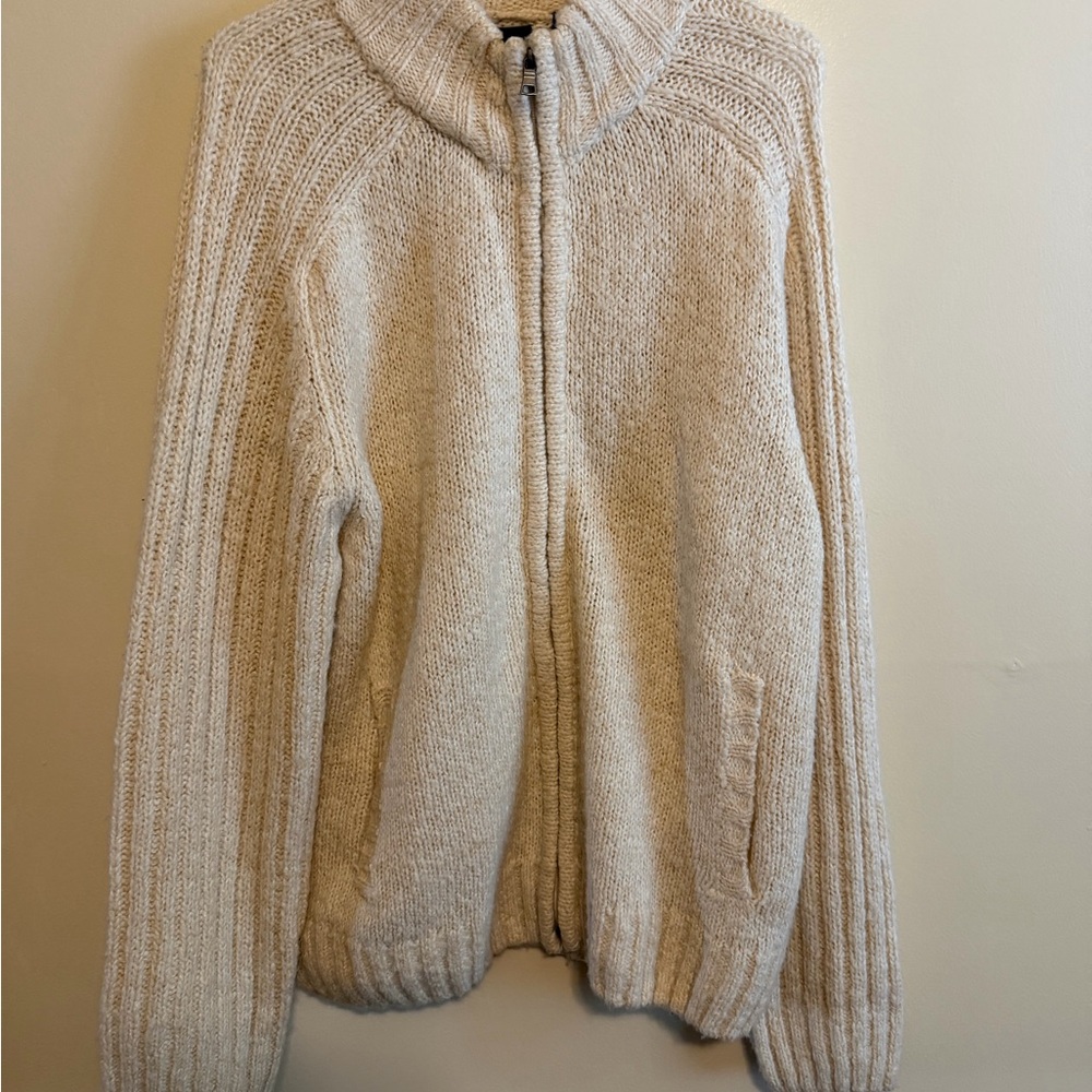 Men's Zip-Up Knit Sweater Cardigan - Cream